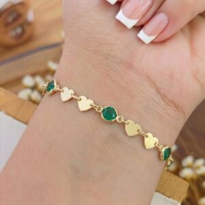 Pulseira pedra verde e corações