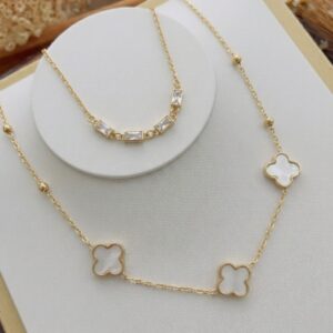 Colar Duplo Trevo Branco
