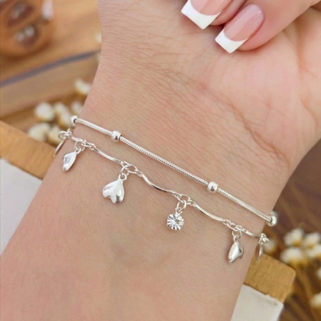 Pulseira Dupla Corações