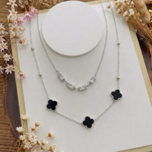 Colar Duplo Trevo Preto